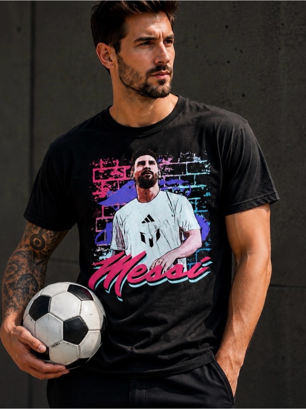 Lionel Messi Graphic Blokecore Adidas Shirt Men’s M Black Neon Soccer Futbol Tee
